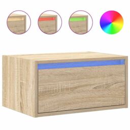 Berkfield Home Wall-mounted Bedside Cabinet with LED Lights Sonoma Oak in Brown - thumbnail 2