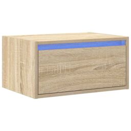 Berkfield Home Wall-mounted Bedside Cabinet with LED Lights Sonoma Oak in Brown - thumbnail 3