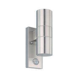 Loops IP44 Outdoor Wall Light & PIR Motion Sensor Stainless Steel 2 x 3W GU10 Bulb in Metallics