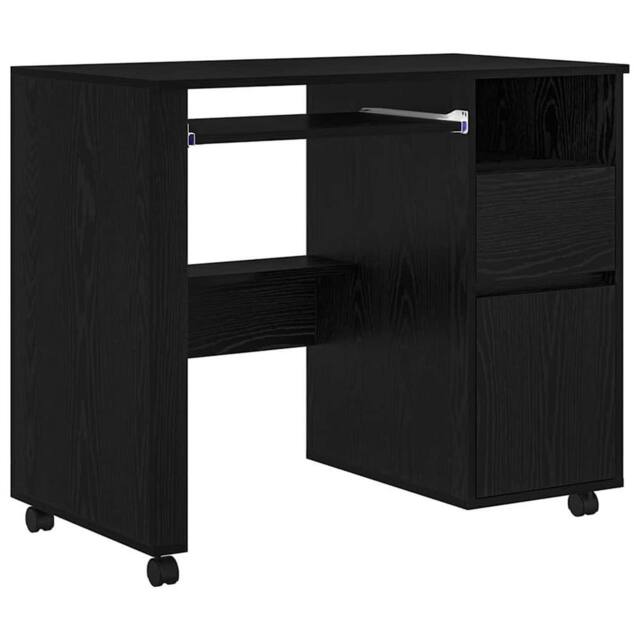 Berkfield Home Black Oak Computer Desk Black Oak Engineered wood, Metal Medium - image 1