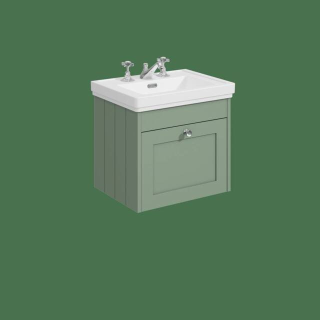 Balterley 500mm Wall Hung 1 Drawer Unit & Classic Basin 3 Tap Hole - Satin Green - image 1