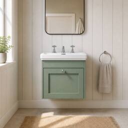 Balterley 500mm Wall Hung 1 Drawer Unit & Classic Basin 3 Tap Hole - Satin Green - thumbnail 6