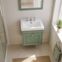 Balterley 500mm Wall Hung 1 Drawer Unit & Classic Basin 3 Tap Hole - Satin Green - thumbnail 3