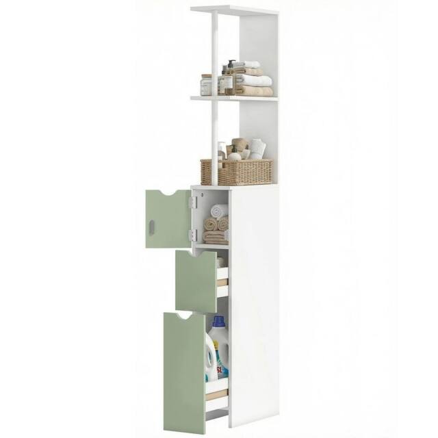 KORVIXA Light‑Green Freestanding Bathroom Storage Cabinet with 2‑Tier Shelf - Size: 100 cm x 100 cm - image 1