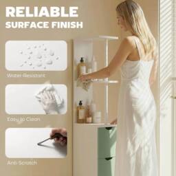 KORVIXA Light‑Green Freestanding Bathroom Storage Cabinet with 2‑Tier Shelf - Size: 100 cm x 100 cm - thumbnail 4