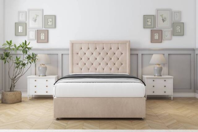 "Comfort Beds Rio Naples Divan Base No Drawers - 26"" Headboard in Light Sand - Size: Double" - image 1