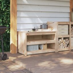 Berkfield Home Kitchen Cabinet Untreated Pinewood Medium Rectangular in Brown - thumbnail 4