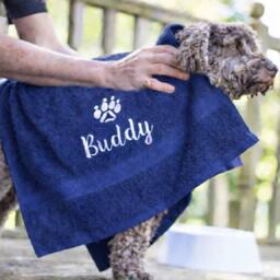 Duncan Stewart Personalised Dog Towel in Navy - thumbnail 1