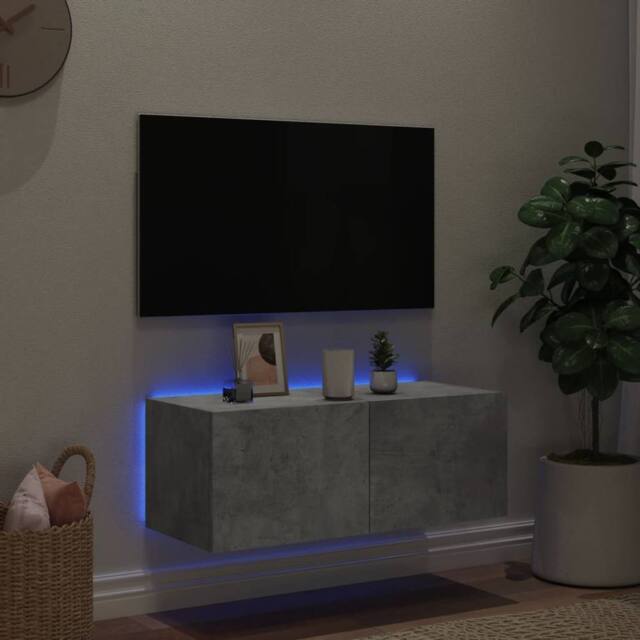 Berkfield Home TV Wall Cabinet with LED Lights Concrete Grey 80x35x31 cm - Size: 80 x 35 x 31 cm - image 1