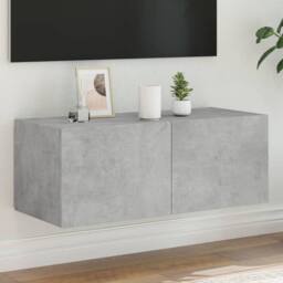 Berkfield Home TV Wall Cabinet with LED Lights Concrete Grey 80x35x31 cm - Size: 80 x 35 x 31 cm - thumbnail 2