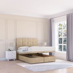 Sloomy Jasmine Coniston Fabric Ottoman Bed End Opening With Sprung Memory Mattress & 26 Inch strut Headboard in Cream - Size: King - thumbnail 1