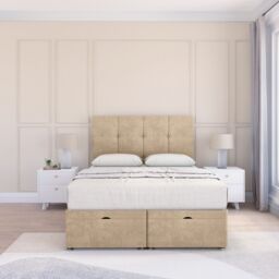 Sloomy Jasmine Coniston Fabric Ottoman Bed End Opening With Sprung Memory Mattress & 26 Inch strut Headboard in Cream - Size: King - thumbnail 2