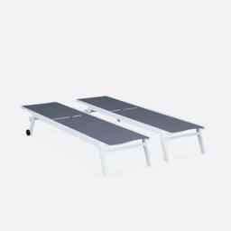 sweeek Set Of 2 Multi-position Aluminium Sun Loungers With Wheels in White - thumbnail 2