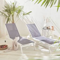sweeek Set Of 2 Multi-position Aluminium Sun Loungers With Wheels in White - thumbnail 4