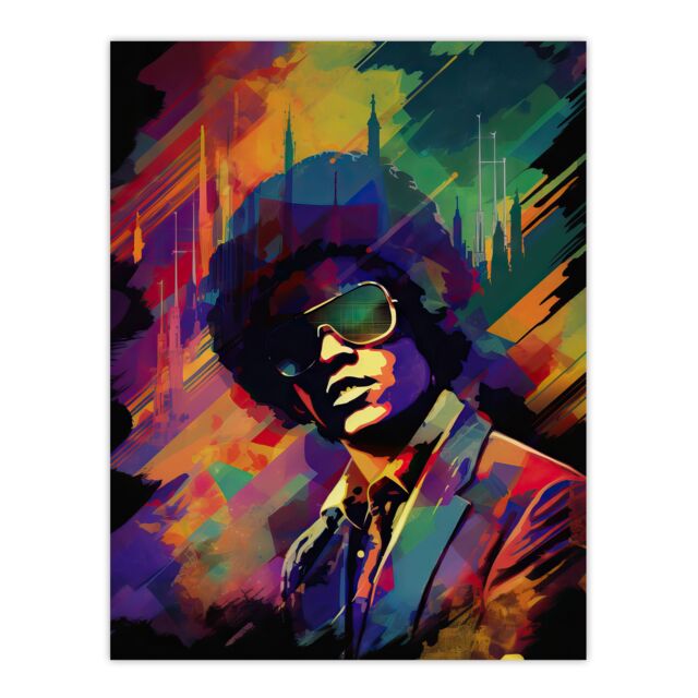 "Artery8 Wall Art Print Motown Music Singer Vibrant Conceptual Artwork With City Skyline Poster - Size: W24"" x H32""" - image 1