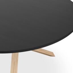 More4Homes Malvern Round Dining Table & Chairs - Black Table Top w Solid Oak Legs + Nova Velvet Dining Chair Set Of 4 in Blue - thumbnail 4