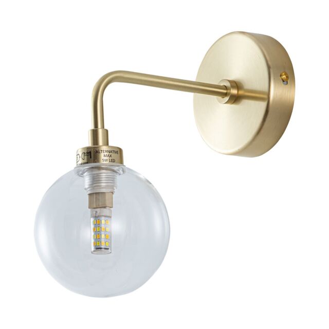 First Choice Lighting Toner - Satin Brass with Clear Glass Globe Wall Light in Gold - image 1