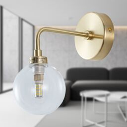 First Choice Lighting Toner - Satin Brass with Clear Glass Globe Wall Light in Gold - thumbnail 5