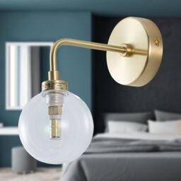 First Choice Lighting Toner - Satin Brass with Clear Glass Globe Wall Light in Gold - thumbnail 4