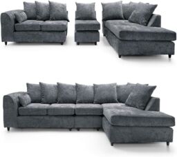 Furniture 786 Chenille Fabric 5 seater Right Hand Facing Corner Sofa in Grey - thumbnail 2