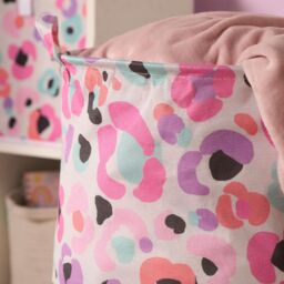OHS Kids Leopard Print Laundry Basket Clothes Storage Toy Organiser in Pink - thumbnail 2