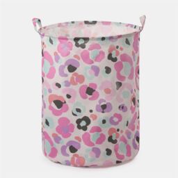OHS Kids Leopard Print Laundry Basket Clothes Storage Toy Organiser in Pink - thumbnail 4