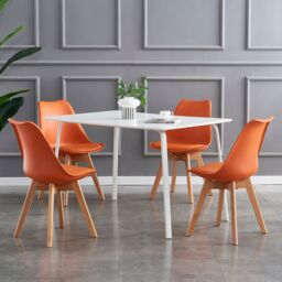 MCC Direct Set of 6 Dining Chairs with Solid Wooden Legs & Seat Cushions Eva in Orange - thumbnail 6