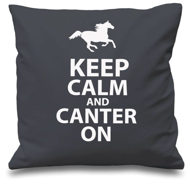"60 SECOND MAKEOVER Grey Cushion Cover Keep Calm & Canter On 16"" x 16"" Daughter Friend Gift Decorative Cushion Home Horse Equestrian"