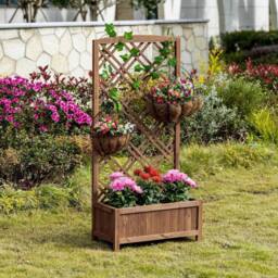 KORVIXA Garden Planter with Trellis Wooden Raised in Brown - Size: 100g - thumbnail 1
