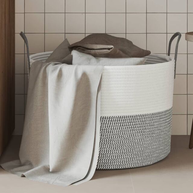 Berkfield Home Storage Basket Grey & White √ò51x33 cm Cotton - Size: 51x33 cm - image 1