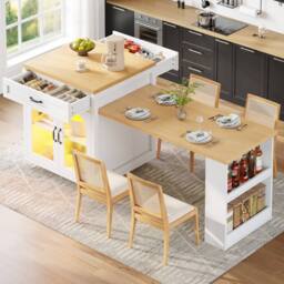 Rolipo Extendable Kitchen Island With LED Lighting & Storage Cabinet in White - thumbnail 5