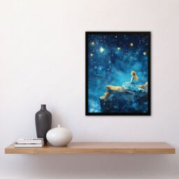 "Artery8 Girl Wish Upon Star Starry Night Sky Painting Framed Art Print in Blue - Size: W12"" x H16""" - thumbnail 4