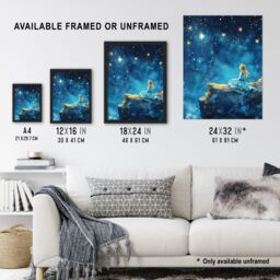 "Artery8 Girl Wish Upon Star Starry Night Sky Painting Framed Art Print in Blue - Size: W12"" x H16""" - thumbnail 3