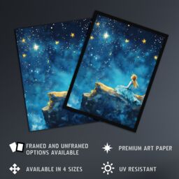 "Artery8 Girl Wish Upon Star Starry Night Sky Painting Framed Art Print in Blue - Size: W12"" x H16""" - thumbnail 2
