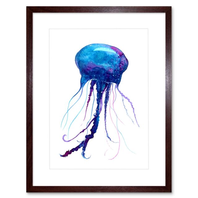 "Artery8 Wall Art Print Jellyfish Watercolour Painting Art Framed 9x7 inch in Brown - Size: W7"" x H9""" - image 1