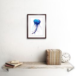 "Artery8 Wall Art Print Jellyfish Watercolour Painting Art Framed 9x7 inch in Brown - Size: W7"" x H9""" - thumbnail 2