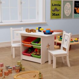 Xample Childrens Kids Wooden Table & Chairs Set With Storage for Nurseries & Bedrooms in White - thumbnail 1