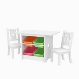 Xample Childrens Kids Wooden Table & Chairs Set With Storage for Nurseries & Bedrooms in White - thumbnail 2