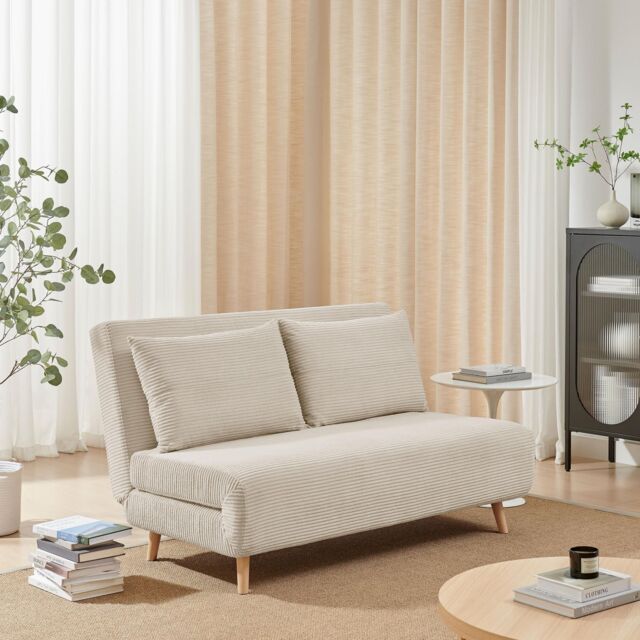FurnitureboxUK Bobby Cream Jumbo Corduroy Folding Double Sofa Bed - image 1