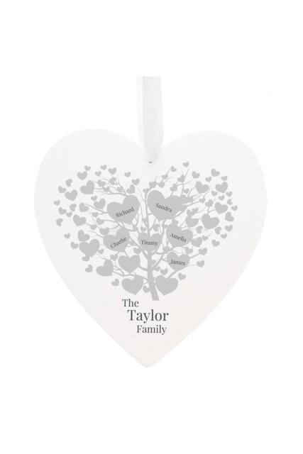 Personalised Memento Company Personalised Family Tree Large Wooden Heart in White - image 1