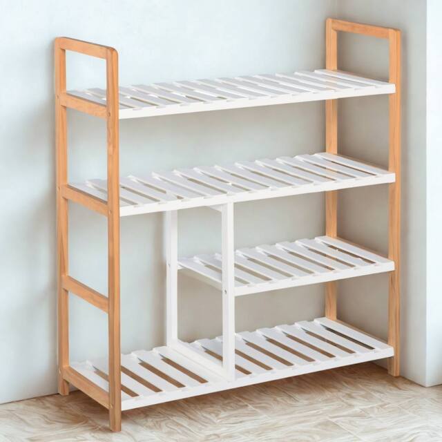 FURNOS 4 Tier Shoe Storage Rack Hallway Organiser in Brown - image 1