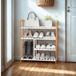 FURNOS 4 Tier Shoe Storage Rack Hallway Organiser in Brown - thumbnail 5