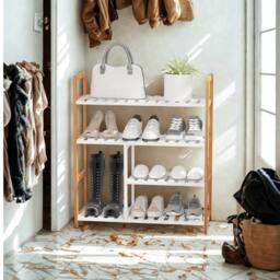FURNOS 4 Tier Shoe Storage Rack Hallway Organiser in Brown - thumbnail 3