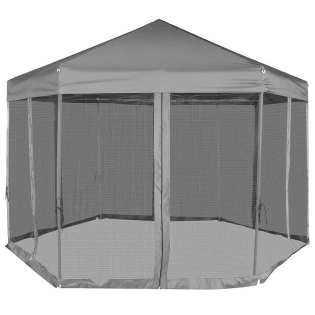 Berkfield Home Hexagonal Pop-Up Marquee with 6 Sidewalls Grey 3.6x3.1 m - image 1