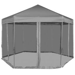 Berkfield Home Hexagonal Pop-Up Marquee with 6 Sidewalls Grey 3.6x3.1 m - thumbnail 1