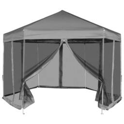 Berkfield Home Hexagonal Pop-Up Marquee with 6 Sidewalls Grey 3.6x3.1 m - thumbnail 2