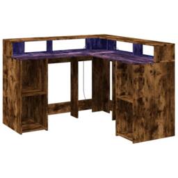 Berkfield Home Desk with LED Lights Smoked Oak 130x130x91 cm Engineered Wood in Brown - Size: 130 x 130 x 91 cm - thumbnail 3