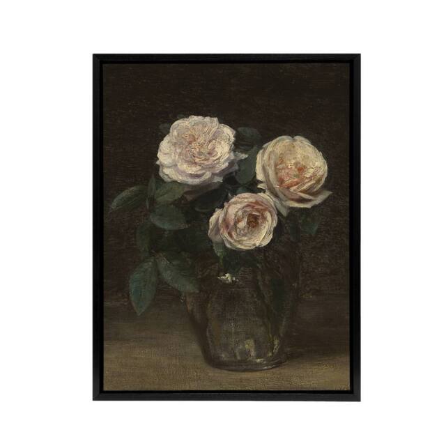 "Artery8 Still Life with Roses in Vase Latour Black Framed Canvas Art Print in Brown - Size: W12"" x H16""" - image 1