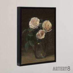 "Artery8 Still Life with Roses in Vase Latour Black Framed Canvas Art Print in Brown - Size: W12"" x H16""" - thumbnail 2