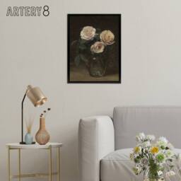 "Artery8 Still Life with Roses in Vase Latour Black Framed Canvas Art Print in Brown - Size: W12"" x H16""" - thumbnail 3